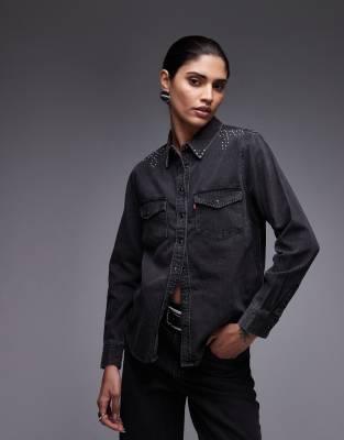 Levi's Iconic Western Studded Denim Shirt In Black