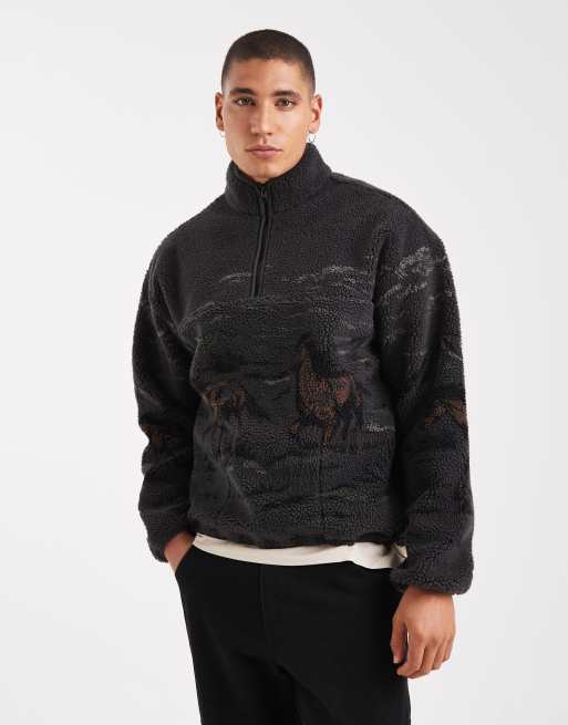 Levi's - Idyllwild - Sweatshirt van sherpa fleece met korte rits en rennende paardenprint in multi