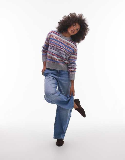 Levi's - Ines - Fair Isle trui in blauw multi, 2 van 4