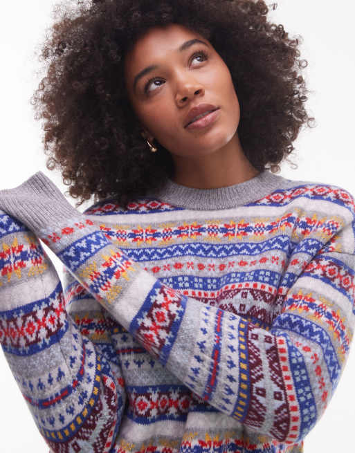 Levi's - Ines - Fair Isle trui in blauw multi, 3 van 4