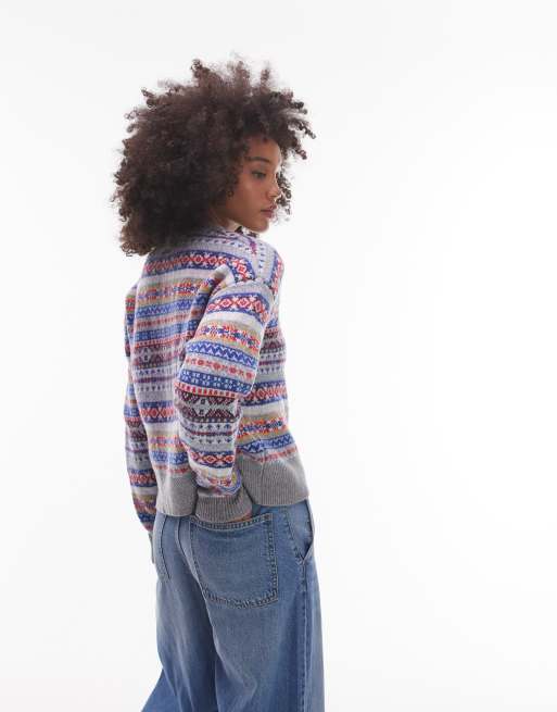 Levi's - Ines - Fair Isle trui in blauw multi, 4 van 4