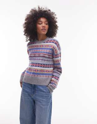 Levi's - Ines - Pullover in Blau mit mehrfarbigem Fair-Isle-Muster