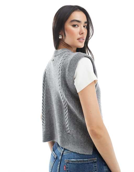 Levi's – Ines – Szary podkoszulek z dzianiny o warkoczowym splocie, 2 z 4