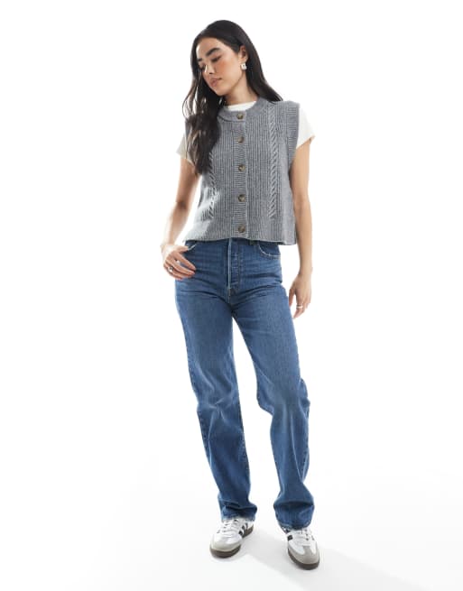 Levi's – Ines – Szary podkoszulek z dzianiny o warkoczowym splocie, 4 z 4