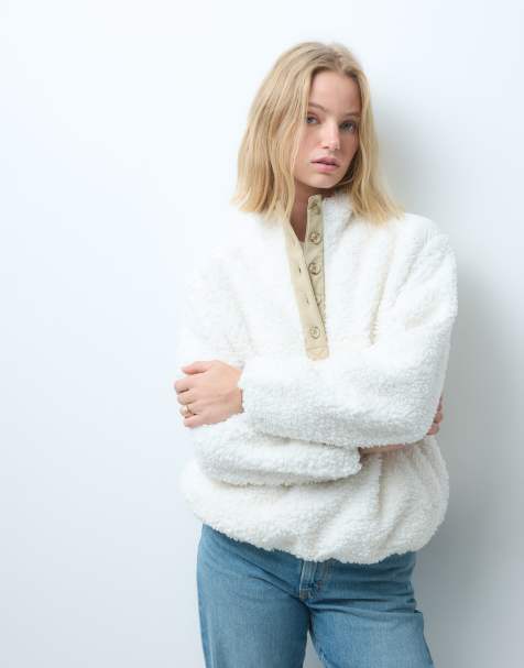 Levi's iris sherpa-fleece-pullover i beige med kontrastkanter - view 1