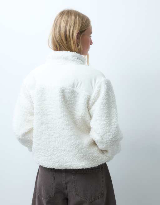 Levi's iris sherpa-fleece-pullover i beige med kontrastkanter, 3 af 4