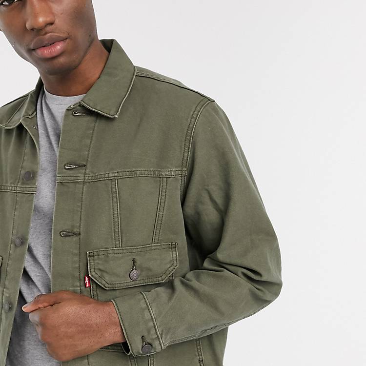Levi's Ironic Iconic canvas trucker jacket patch pockets in olive night  green | ASOS