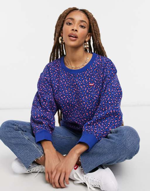 Levi's isa leopard crew neck sweatshirt in navy | ASOS