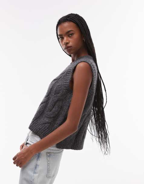 Levi's – Isabel – Mörkgrå, flätstickad väst med avslappnad passform - view 1