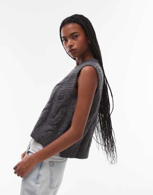 Levi's Isabel relaxed fit cable knit singlet in charcoal