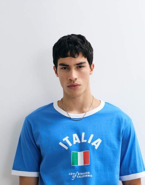 Levi's – Italia – Niebieski T-shirt z lamówką w stylu retro - view 1