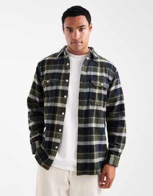 Levi's jackson check flannel worker shirt in dark green