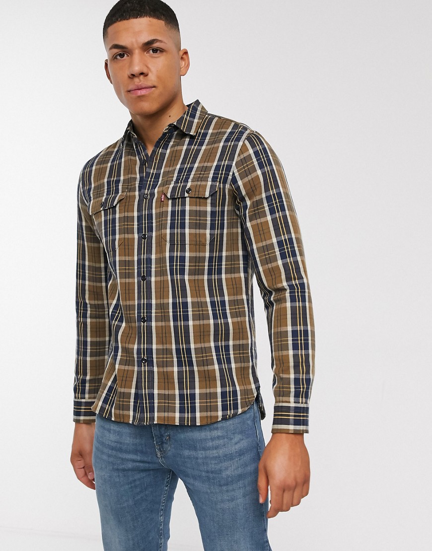 Levi's jackson check oversized worker shirt in archer sepia-Yellow