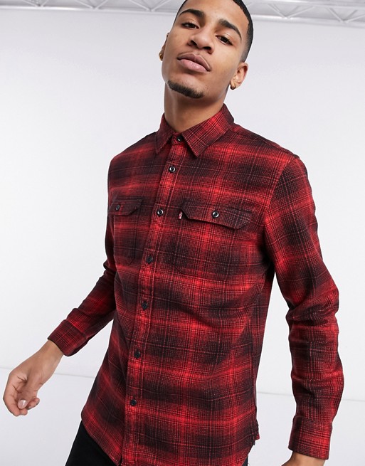Levi's jackson check worker overshirt in ametrine molten lava red