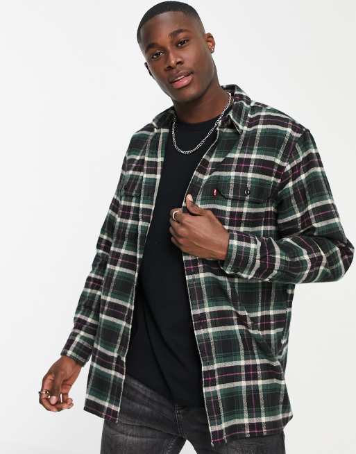 Levi's jackson cotton flannel plaid worker overshirt in meteorite black -  MBLUE | ASOS