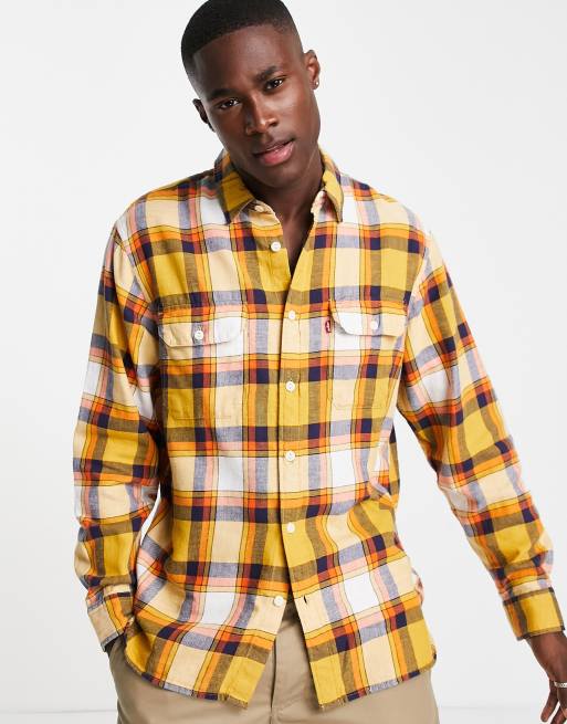 Levi's jackson cotton hemp check worker overshirt in yellow | ASOS