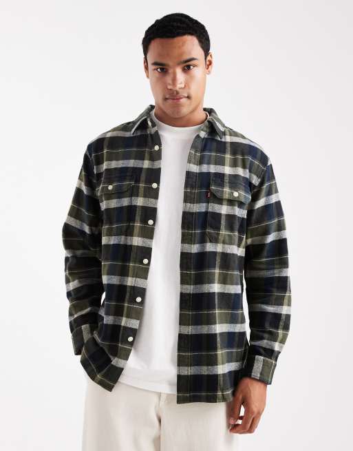 Levi's jackson plaid flannel worker shirt in dark green