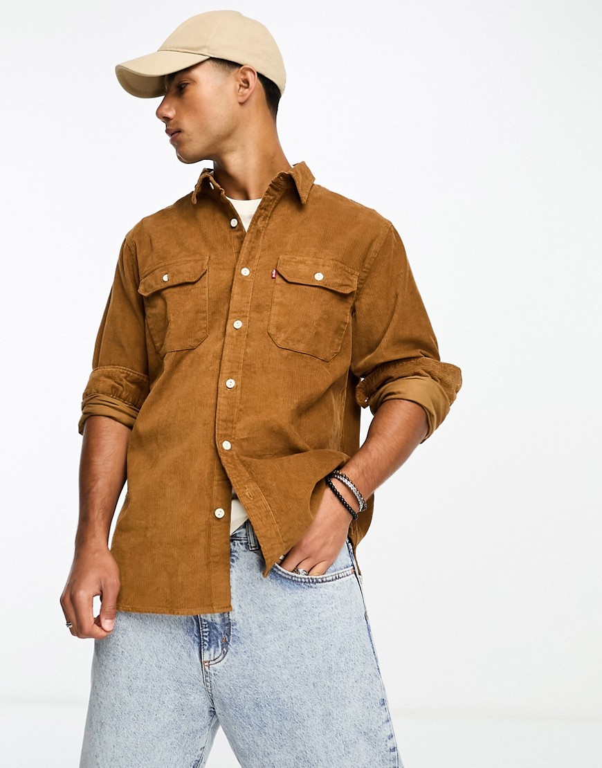 Levi’s Jackson Worker shirt in dark ginger tan cord-Brown