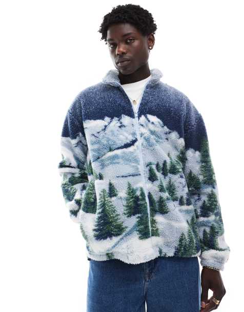 Levi's jacquard alpine peaks print sherpa full zip jacket in blue - view 1