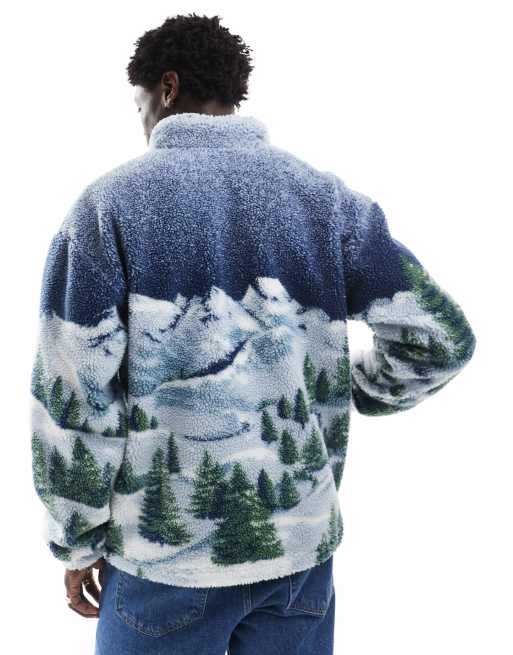 Levi's jacquard alpine peaks print sherpa full zip jacket in blue