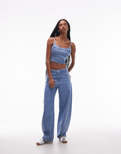 Levi's Jadine denim corset cami with all over embellishment in blue, 2 of 4