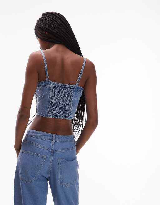 Levi's - Jadine - Top corset caraco en jean avec ornements sur l'ensemble - Bleu, 4 de 4
