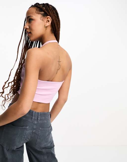 Levi's - Jaren 90 stijl crop top met halternek en logo in roze, 4 van 4
