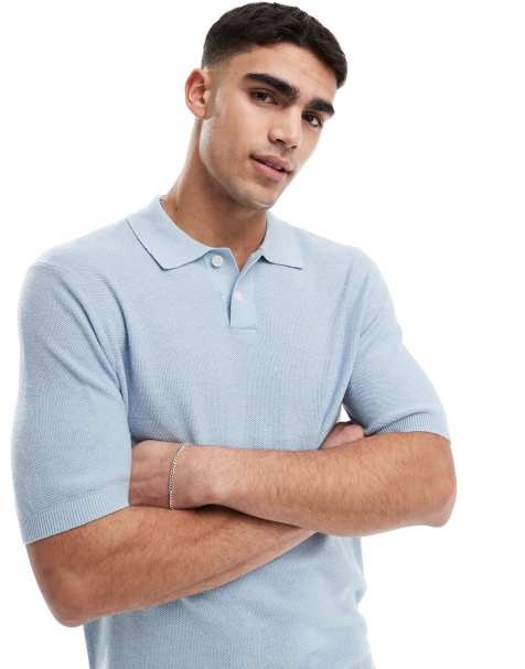 Levi's cotton linen blend seed stitch knit polo in light blue