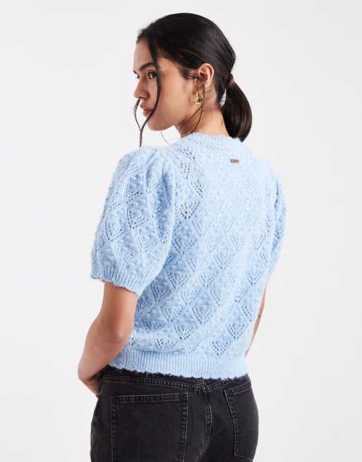 Levi's – Jasnoniebieski kardigan z krótkimi rękawami z dzianiny pointelle, 2 z 4