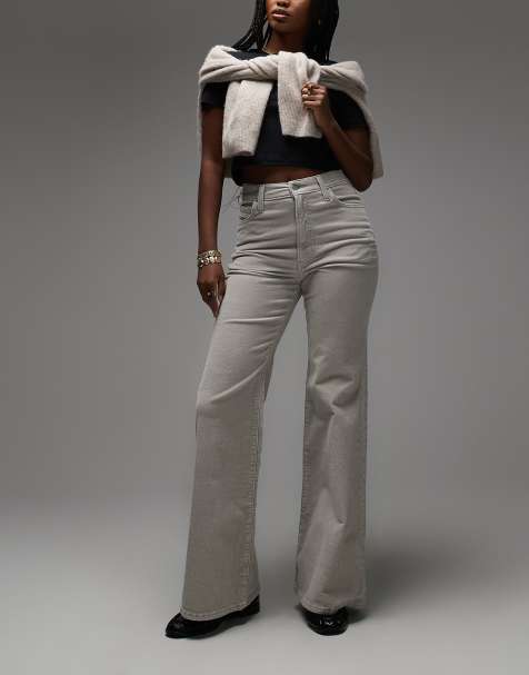 Levi's ribcage bells high rise flare jeans in light grey 