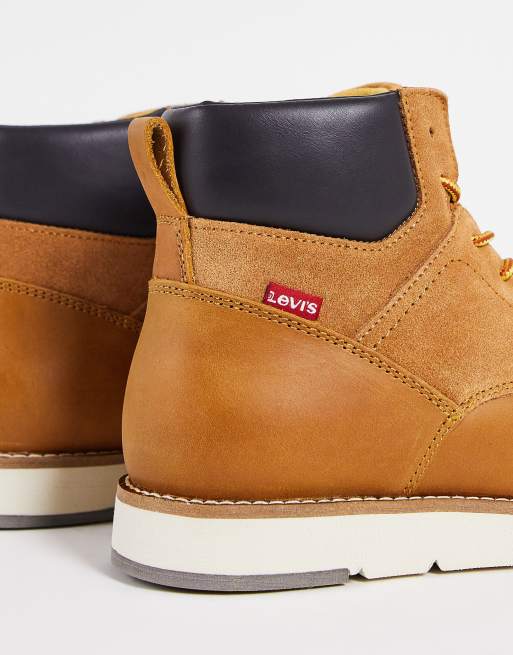 Levi's Jax Plus suede mix boot with red tab in tan | ASOS