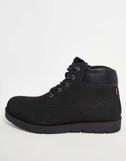 Levi s jaxed suede boot with side red tab in black ASOS