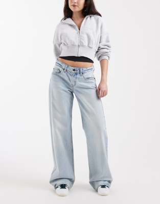 Jean ample à taille basse - Délavage clair-Bleu W28 L30