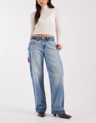 Jean ample déstructuré à taille basse - Bleu moyen W27 L30