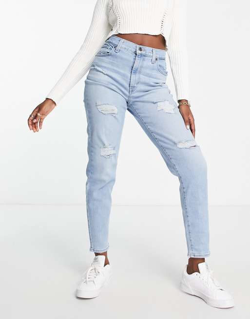 Levi's - Jean mom à taille haute et détails effet usé - Bleu clair délavé , 4 de 4