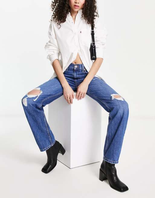 Levi's - Jean mom taille basse effet usé - Bleu foncé délavé , 5 de 5
