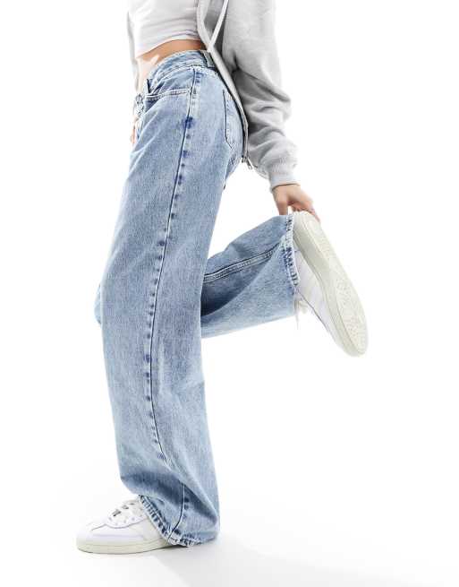 Levi's - Jeans ampi con vita molto bassa azzurri lavaggio acido, 5 di 5