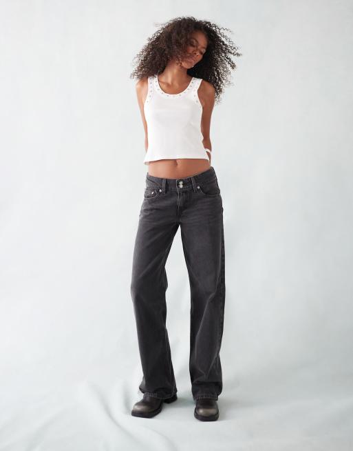 Levi's - Jeans ampi lavaggio nero slavato con vita super bassa