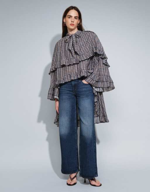 Levi's jeans in denim a gamba larga midi lavaggio medio, 2 di 5