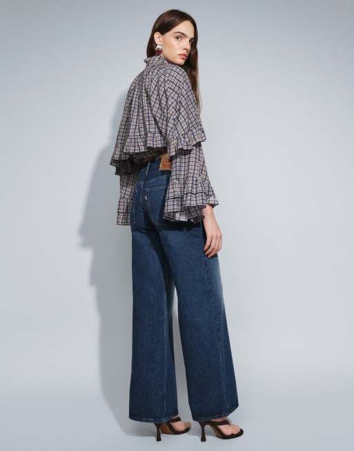 Levi's jeans in denim a gamba larga midi lavaggio medio, 3 di 5