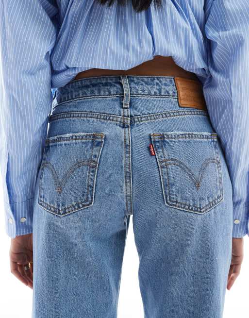 Levi's - Jeans larghi a vita bassa azzurri, 4 di 5