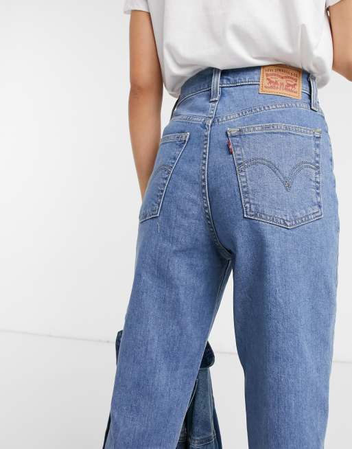 Levi's - Jeans met hoge taille smaltoelopende pijpen in middenblauwe wassing, 3 van 4