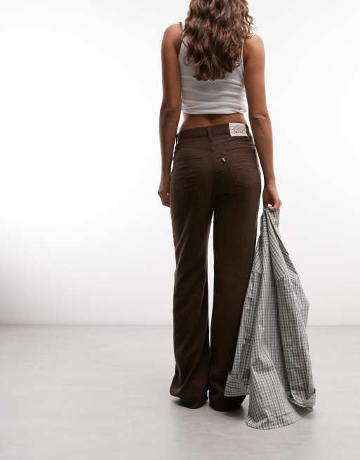 Levi's jeans ribcage a gamba larga in misto lino marroni, 2 di 5