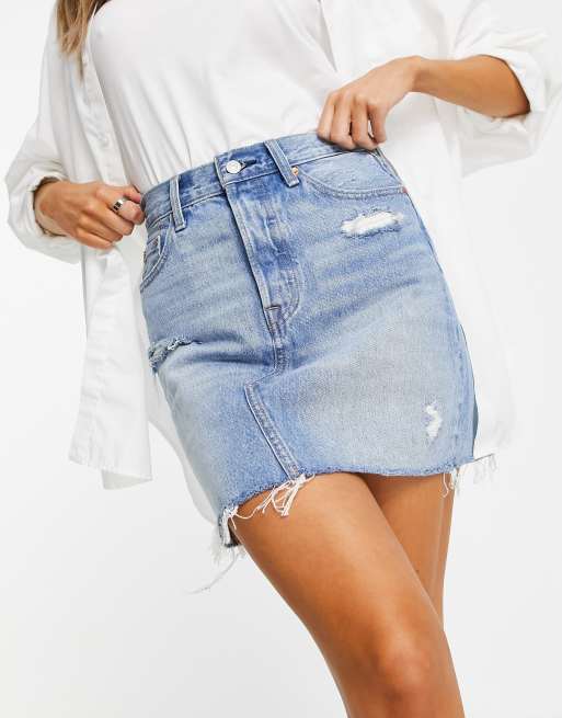 Levi's – Jeansrock mit hohem Bund aus Denim im zerschlissenen Design in der Farbe Gateway, 2 von 4