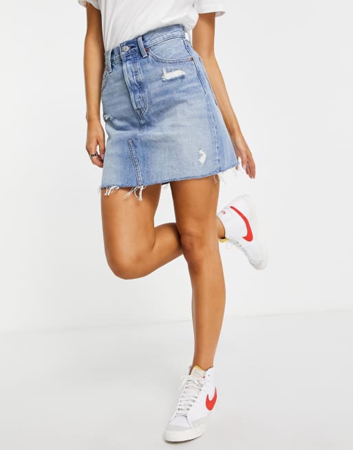 Levi's – Jeansrock mit hohem Bund aus Denim im zerschlissenen Design in der Farbe Gateway, 4 von 4