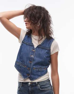 Levi's - Jeansweste in Mittelblau mit Flechtdesign