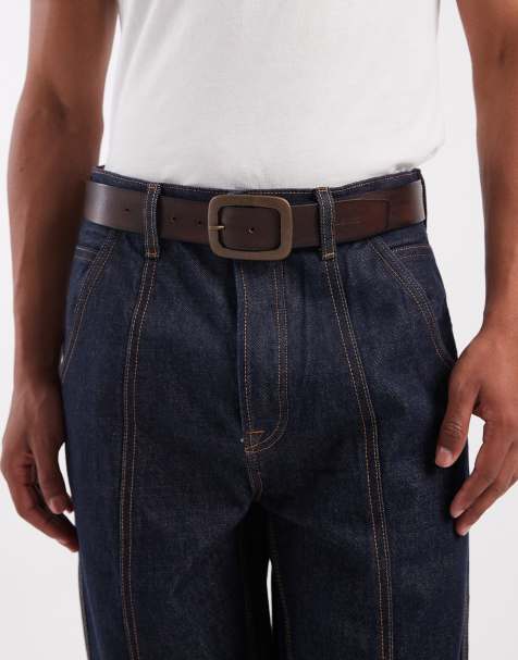 Levi's - Jordan - Ceinture en cuir avec boucle argentée - Marron foncé - view 1