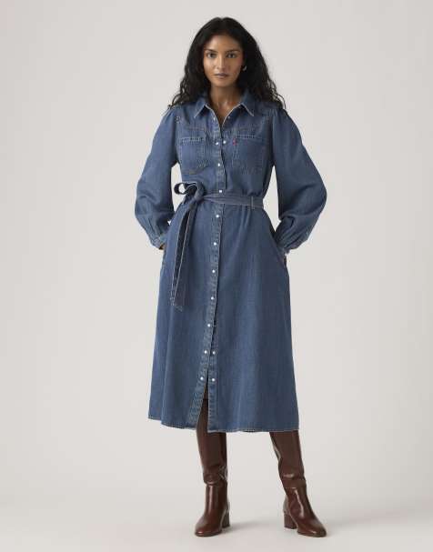 Levi's journey lightweight denim midi dress in blue - view 1