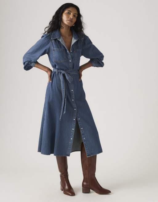 Levi's journey lightweight denim midi dress in blue, 4 of 4
