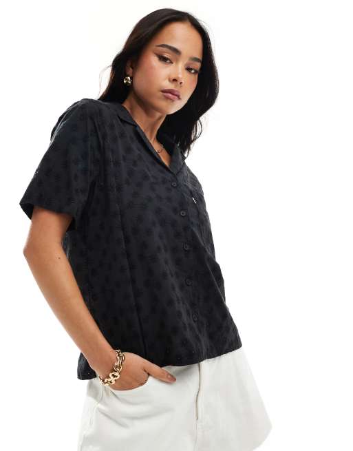 Levi's - Joyce - Camicia resort a maniche corte nera con colletto a rever e occhielli